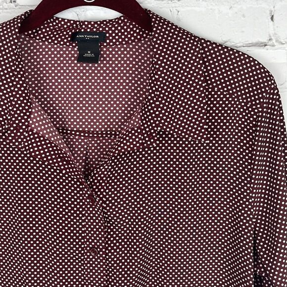 Ann Taylor Burgundy w/White Polka Dots Blouse Size medium - Picture 6 of 6